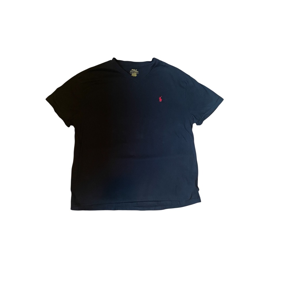Polo Ralph Lauren Mens V-Neck T-Shirt Red Pony Logo Classic Fit Navy - Picture 1 of 5